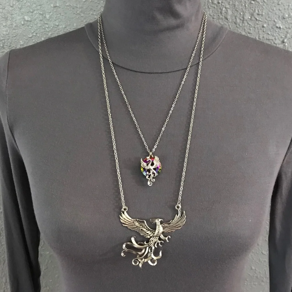 Rising Phoenix Jean Grey Silver Handmade 2-Layer Mythology Necklace Marvel Comic - Picture 9 of 15